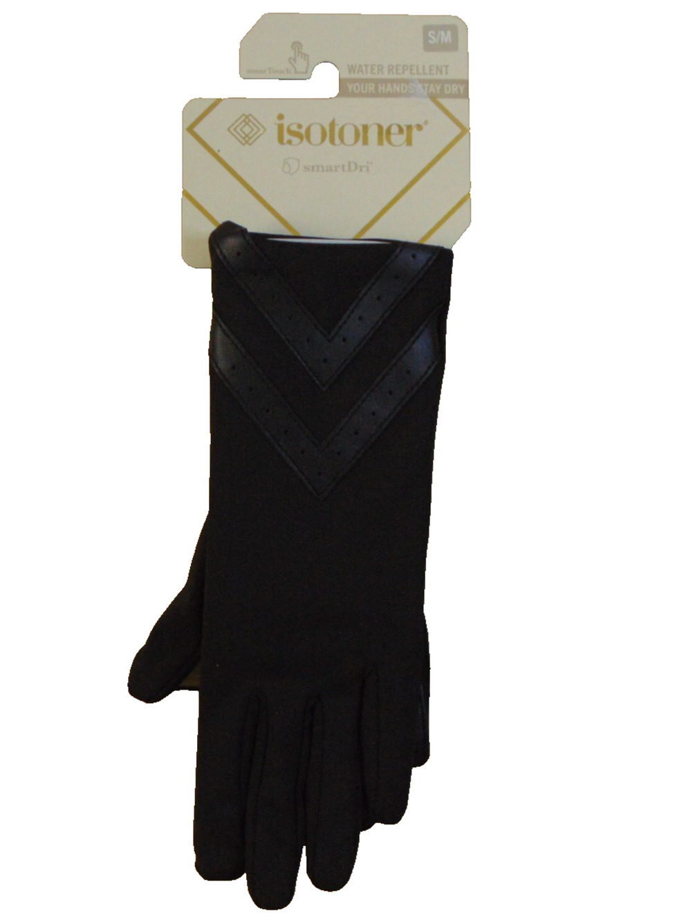 Isotoner Womens smartDRI Chevron Spandex Touchscreen Gloves Black S/M NWT